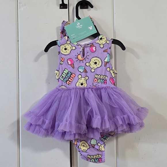 NEW Disney Baby Girl Skirted Tulle Sleeveless Pooh Romper & Headband 6/9M - Picture 3 of 3
